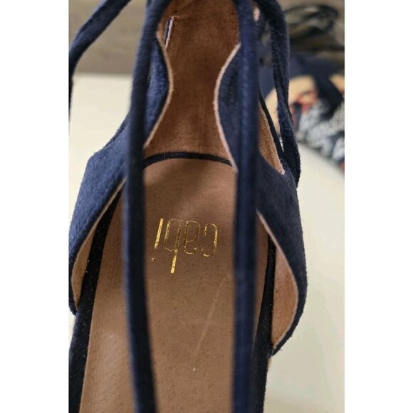 CAbi Isla Wedge Espadrille Sandals Size 7 Navy Blue Multi Tassel Strap - Picture 5 of 7